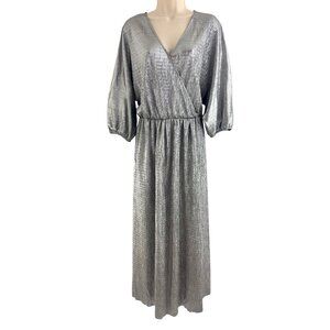 Silver Metallic Shimmery Long Gown Maxi Dress Size 1X Plus Evening Cocktail